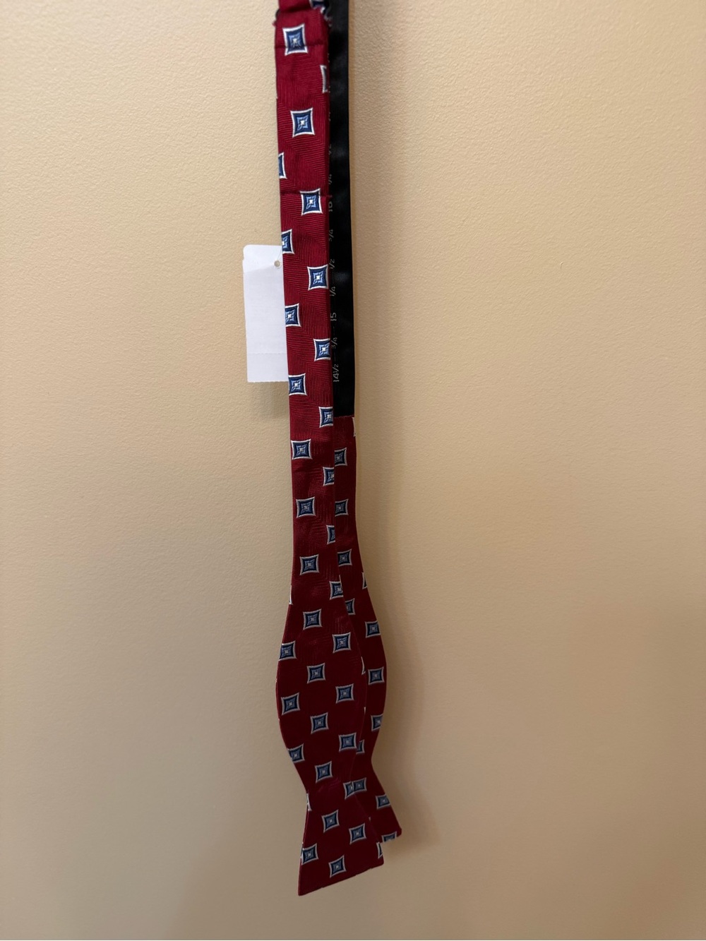 Jos. A. Bank Burgundy Self-Tie Bow Tie with Blue and White Diamond Motif